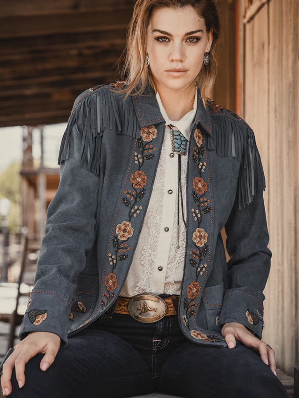 Double D Ranch The Showman leather fringe jacket beaded embroidered RTL $1095 M